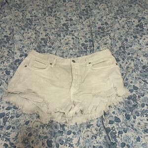We The Free White Jean Shorts Distressed Frayed Hem